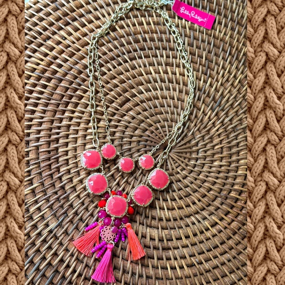 LILLY PULITZER NECKLACE 🩷 NWT HOT PINK Double Strand 🩷  BOHO Tassel BEADED… - Picture 12 of 16